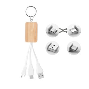 Privjesak za ključeve izrađen od bambusa s 3 u 1 kabelom | Loonapark promotivni proizvodi