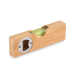 Libela izrađena od bambusa s ugrađenim limenim otvaračem za boce. | Loonapark promotivni proizvodi